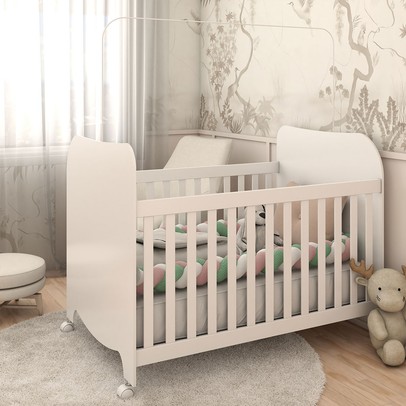 Berço Americano Sueño com Rodízios 100% Mdf Branco Brilho - Panorama Móveis