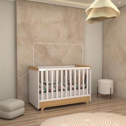 Berço Americano 2 em 1 Sueño 100% Mdf Branco Brilho/Amêndoa - Panorama Móveis