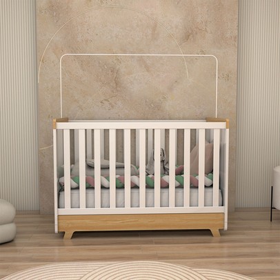 Berço Americano 2 em 1 Sueño 100% Mdf Branco Brilho/Amêndoa - Panorama Móveis