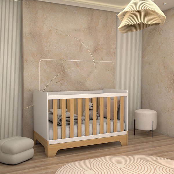 Berço Americano 3 em 1 Sueño 100% Mdf Branco Brilho/Amêndoa - Panorama Móveis