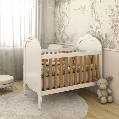 Berço Americano 3 em 1 Sueño 100% Mdf Branco Brilho/Amêndoa - Panorama Móveis