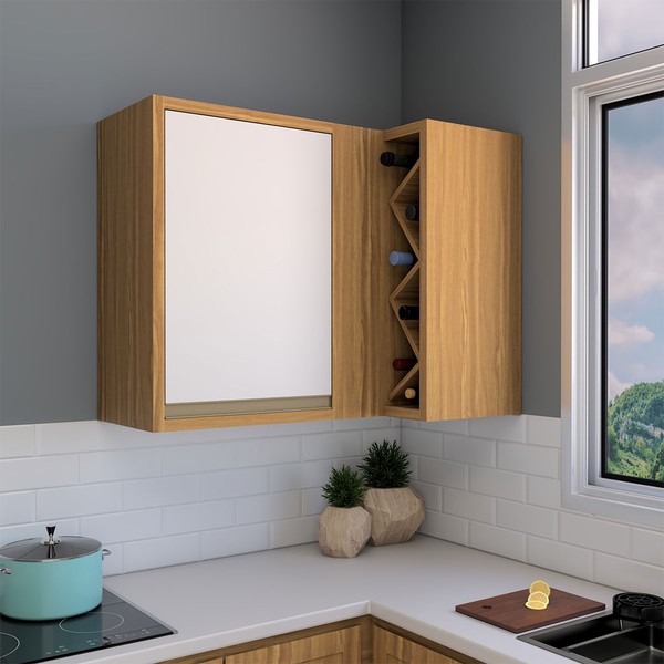 Armário Aéreo Cozinha de Canto Refugio 1 Porta 100% Mdf Amêndoa/Off White - Panorama Móveis