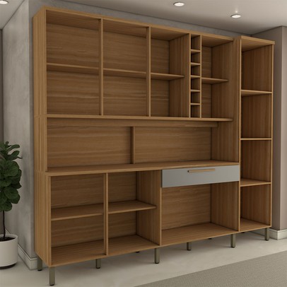 Cozinha Compacta Vanguardia 8 Portas 1 Gaveta 100% Mdf com Vidro Amêndoa/Cinza - Panorama Móveis