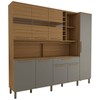 Cozinha Compacta Vanguardia 8 Portas 1 Gaveta 100% Mdf com Vidro Amêndoa/Cinza - Panorama Móveis
