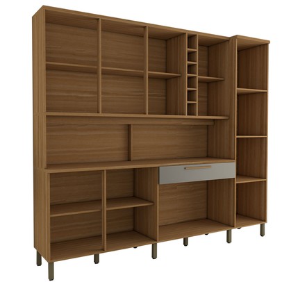 Cozinha Compacta Vanguardia 8 Portas 1 Gaveta 100% Mdf com Vidro Amêndoa/Cinza - Panorama Móveis