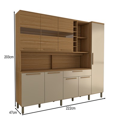 Cozinha Compacta Vanguardia 8 Portas 1 Gaveta 100% Mdf com Vidro Amêndoa/Off White - Panorama Móveis