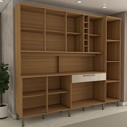 Cozinha Compacta Vanguardia 8 Portas 1 Gaveta 100% Mdf com Vidro Amêndoa/Off White - Panorama Móveis