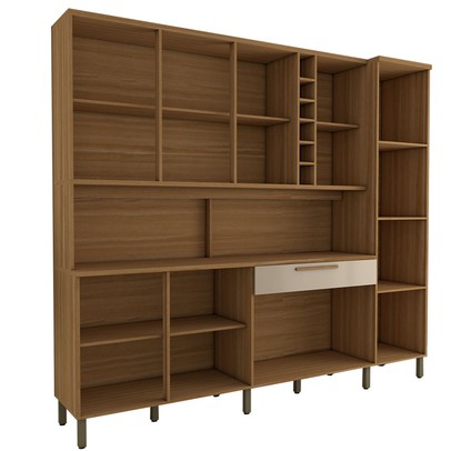 Cozinha Compacta Vanguardia 8 Portas 1 Gaveta 100% Mdf com Vidro Amêndoa/Off White - Panorama Móveis