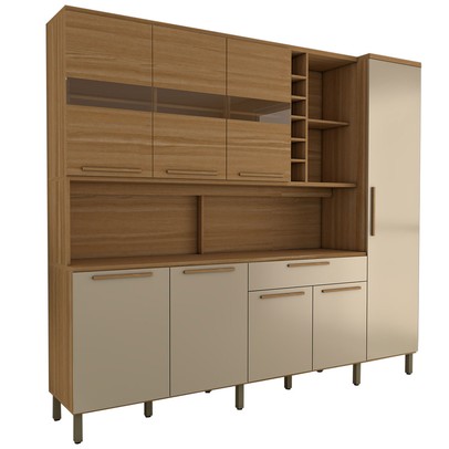 Cozinha Compacta Vanguardia 8 Portas 1 Gaveta 100% Mdf com Vidro Amêndoa/Off White - Panorama Móveis