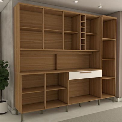 Cozinha Compacta Vanguardia 8 Portas 1 Gaveta 100% Mdf com Vidro Amêndoa/Branco - Panorama Móveis