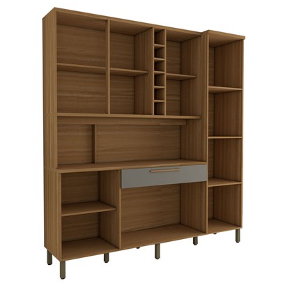 Cozinha Compacta Vanguardia 6 Portas 1 Gaveta 100% Mdf com Vidro Amêndoa/Cinza - Panorama Móveis
