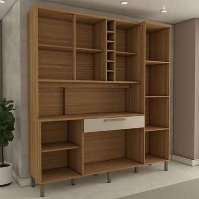 Cozinha Compacta Vanguardia 6 Portas 1 Gaveta 100% Mdf com Vidro Amêndoa/Off White - Panorama Móveis