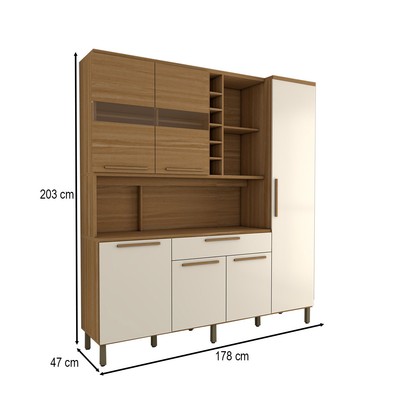 Cozinha Compacta Vanguardia 6 Portas 1 Gaveta 100% Mdf com Vidro Amêndoa/Branco - Panorama Móveis