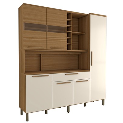 Cozinha Compacta Vanguardia 6 Portas 1 Gaveta 100% Mdf com Vidro Amêndoa/Branco - Panorama Móveis