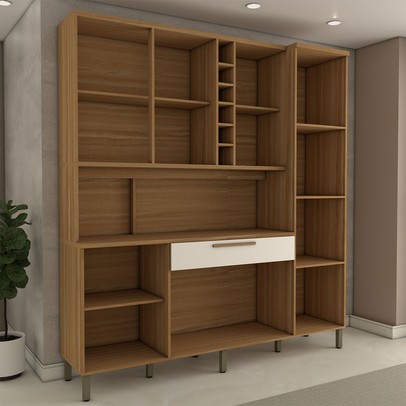 Cozinha Compacta Vanguardia 6 Portas 1 Gaveta 100% Mdf com Vidro Amêndoa/Branco - Panorama Móveis