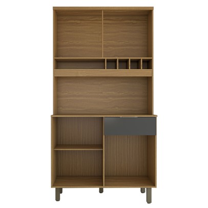 Cozinha Compacta Luz 1 Gaveta 4 Portas 100% Mdf Amêndoa/Chumbo - Panorama Móveis