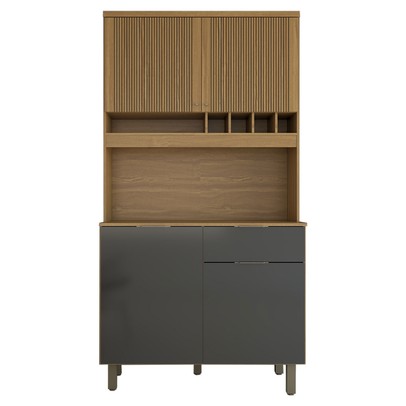 Cozinha Compacta Luz 1 Gaveta 4 Portas 100% Mdf Amêndoa/Chumbo - Panorama Móveis