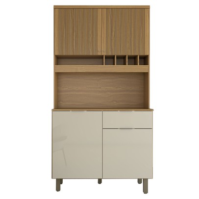 Cozinha Compacta Luz 1 Gaveta 4 Portas 100% Mdf Amêndoa/Off White - Panorama Móveis
