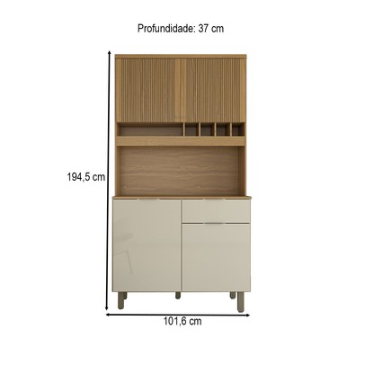 Cozinha Compacta Luz 1 Gaveta 4 Portas 100% Mdf Amêndoa/Off White - Panorama Móveis