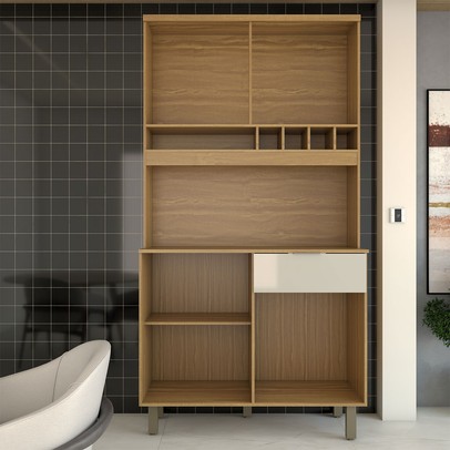 Cozinha Compacta Luz 1 Gaveta 4 Portas 100% Mdf Amêndoa/Off White - Panorama Móveis