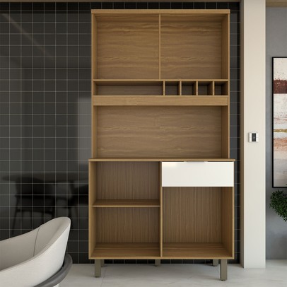 Cozinha Compacta Luz 1 Gaveta 4 Portas 100% Mdf Amêndoa/Branco - Panorama Móveis