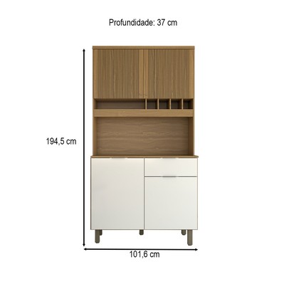 Cozinha Compacta Luz 1 Gaveta 4 Portas 100% Mdf Amêndoa/Branco - Panorama Móveis