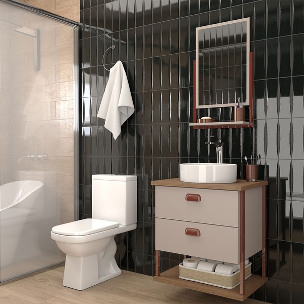 Armário de Banheiro Cielo 60cm 2 Gavetas C/ Espelheira 100% Mdf Cappuccino/Freijó - Panorama Móveis