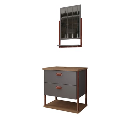 Armário de Banheiro Cielo 60cm 2 Gavetas C/ Espelheira 100% Mdf Titanium/Freijó - Panorama Móveis