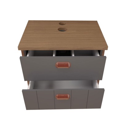 Armário de Banheiro Cielo 60cm 2 Gavetas C/ Espelheira 100% Mdf Titanium/Freijó - Panorama Móveis