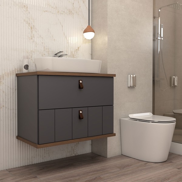 Armário de Banheiro Sierra 80cm 1 Porta e 1 Gaveta 100% Mdf Titanium/Freijó - Panorama Móveis