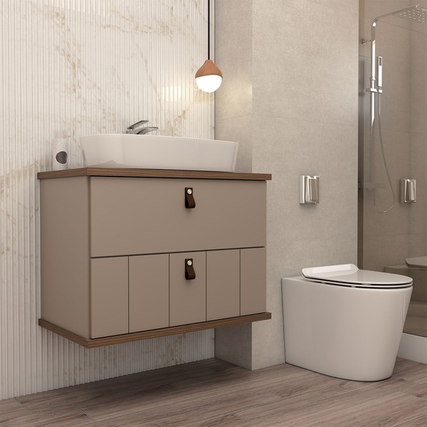 Armário de Banheiro Sierra 60 Cm 1 Porta e 1 Gaveta 100% Mdf Cappuccino/Freijó - Panorama Móveis