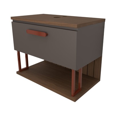 Armário de Banheiro Grandeza 80 Cm 1 Porta 100% Mdf Titanium/Freijó - Panorama Móveis