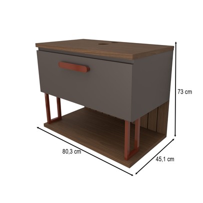 Armário de Banheiro Grandeza 80 Cm 1 Porta 100% Mdf Titanium/Freijó - Panorama Móveis