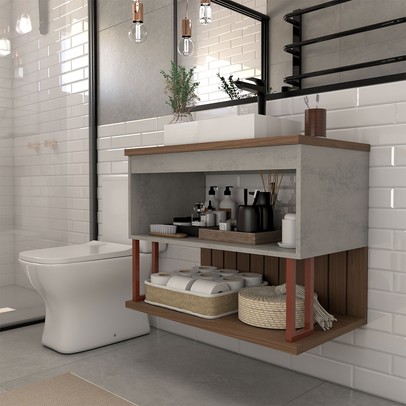 Armário de Banheiro Grandeza 60cm 1 Porta 100% Mdf Cimento/Freijó - Panorama Móveis