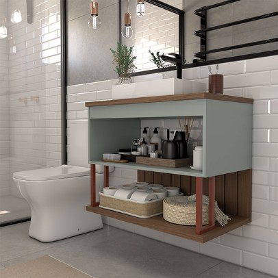 Armário de Banheiro Grandeza 60cm 1 Porta 100% Mdf Pistache/Freijó - Panorama Móveis