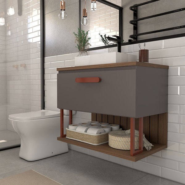 Armário de Banheiro Grandeza 60cm 1 Porta 100% Mdf Titanium/Freijó - Panorama Móveis