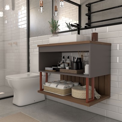 Armário de Banheiro Grandeza 60cm 1 Porta 100% Mdf Titanium/Freijó - Panorama Móveis