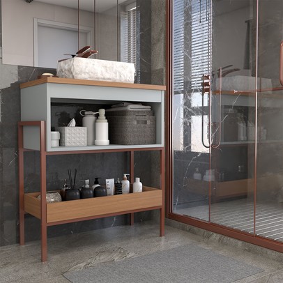 Armário de Banheiro Andaluz 80cm 1 Porta 100% Mdf Pistache/Freijó - Panorama Móveis