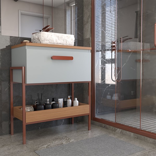 Armário de Banheiro Andaluz 80cm 1 Porta 100% Mdf Pistache/Freijó - Panorama Móveis