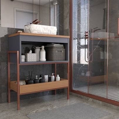 Armário de Banheiro Andaluz 80cm 1 Porta 100% Mdf Titanium/Freijó - Panorama Móveis