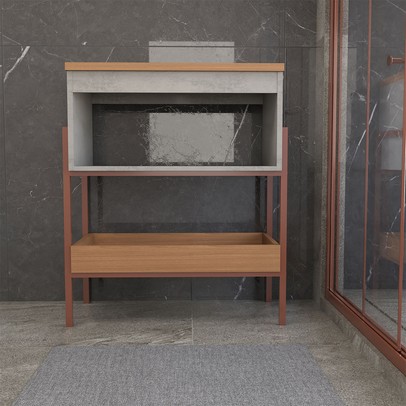 Armário de Banheiro Andaluz 60 Cm 1 Porta 100% Mdf Cimento/Freijó - Panorama Móveis