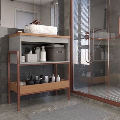 Armário de Banheiro Andaluz 60 Cm 1 Porta 100% Mdf Cimento/Freijó - Panorama Móveis