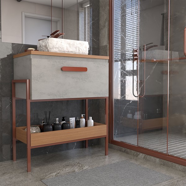 Armário de Banheiro Andaluz 60 Cm 1 Porta 100% Mdf Cimento/Freijó - Panorama Móveis