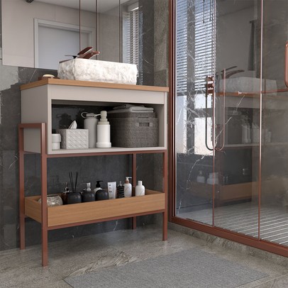 Armário de Banheiro Andaluz 60 Cm 1 Porta 100% Mdf Cappuccino/Freijó - Panorama Móveis