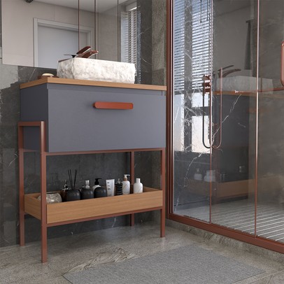 Armário de Banheiro Andaluz 60 Cm 1 Porta 100% Mdf Titanium/Freijó - Panorama Móveis