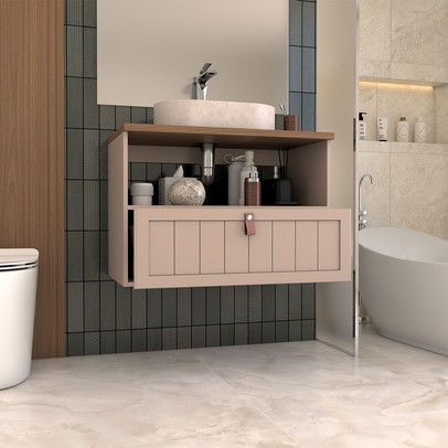 Armário de Banheiro Valencia 80 Cm 1 Porta e 1 Gaveta 100% Mdf Cappuccino/Freijó - Panorama Móveis