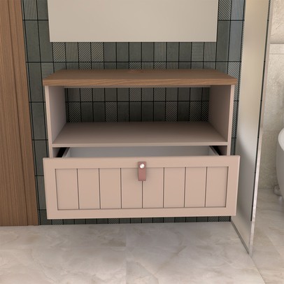 Armário de Banheiro Valencia 80 Cm 1 Porta e 1 Gaveta 100% Mdf Cappuccino/Freijó - Panorama Móveis