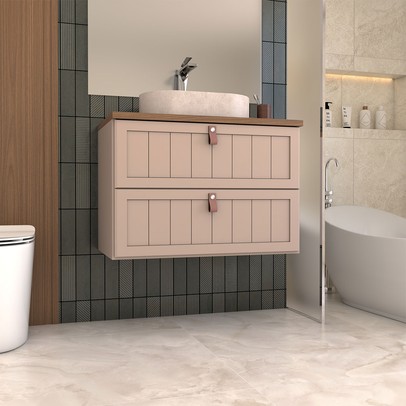 Armário de Banheiro Valencia 80 Cm 1 Porta e 1 Gaveta 100% Mdf Cappuccino/Freijó - Panorama Móveis