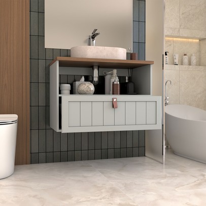 Armário de Banheiro Valencia 80 Cm 1 Porta e 1 Gaveta 100% Mdf Pistache/Freijó - Panorama Móveis