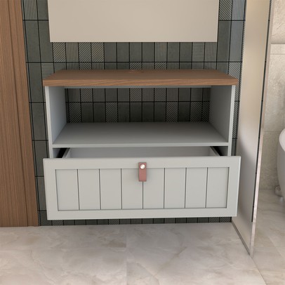 Armário de Banheiro Valencia 80 Cm 1 Porta e 1 Gaveta 100% Mdf Pistache/Freijó - Panorama Móveis